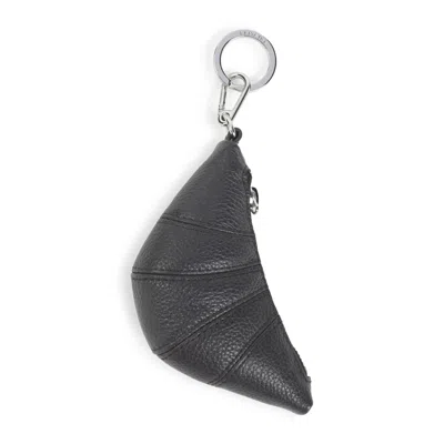 Lemaire Mini Croissant Keychain Textured Surface In Black