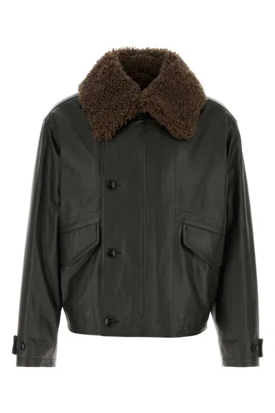 Lemaire Leather Padded Jacket In Brown