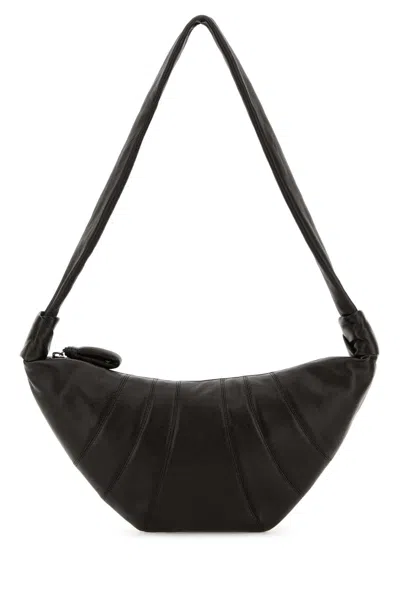 Lemaire Dark Brown Leather Medium Croissant Crossbody Bag In Black