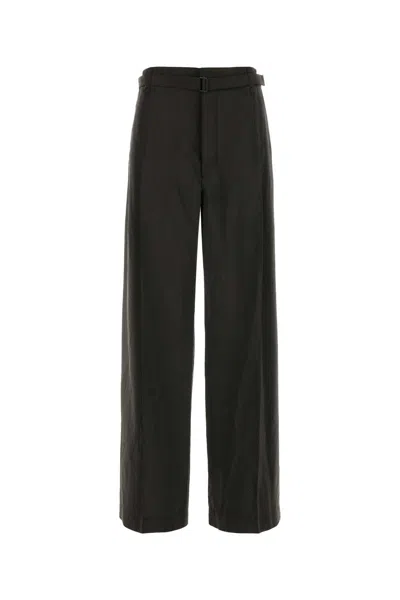 Lemaire Dark Brown Silk Blend Pant In Black