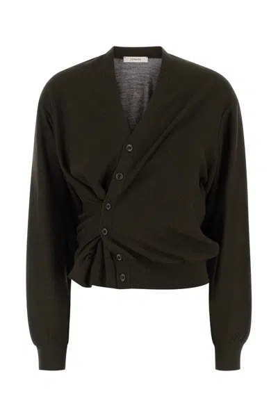 Lemaire Dark Brown Wool And Acrylic Cardigan In Green