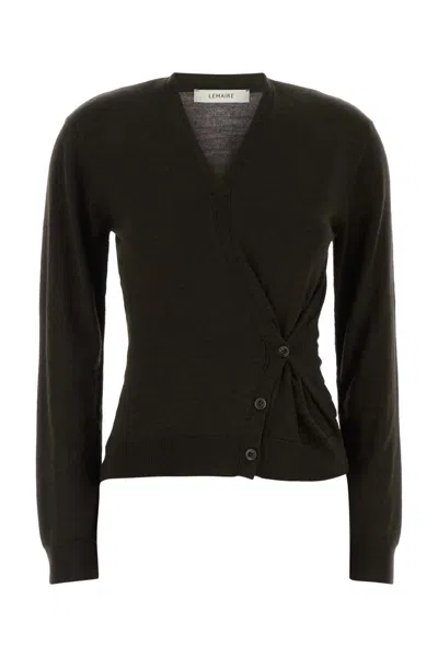 Lemaire Dark Brown Wool And Acrylic Sweater In Black