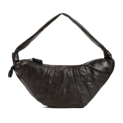 Lemaire Dark Choccolate Leather Large Croissant Bag In Black