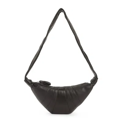 Lemaire Dark Chocolate Leather Croissant Zip Bag In Black