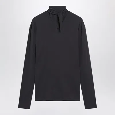 Lemaire Dark Grey Long-sleeved Sweater With Scarf Detail In Black
