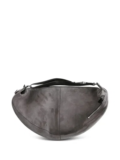 Lemaire Dark Grey Suede Bag With Chocolate Strap