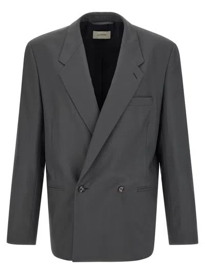 Lemaire Tailored Double Breasted Blazer Structured Design In Gray