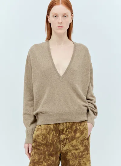 Lemaire Deep V Neck Sweater In Beige