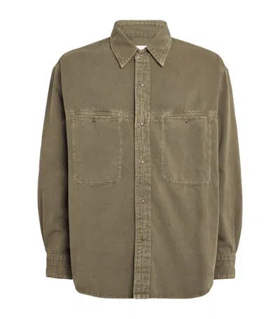 Lemaire Mens Snap-fastening Two-buttoned-pockets Relaxed-fit Denim Shirt Denim Snow Olive