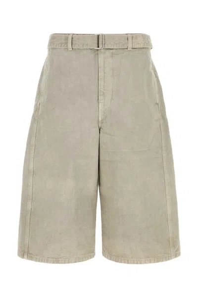 Lemaire Taupe Wide-leg Belted Denim Shorts In Gray