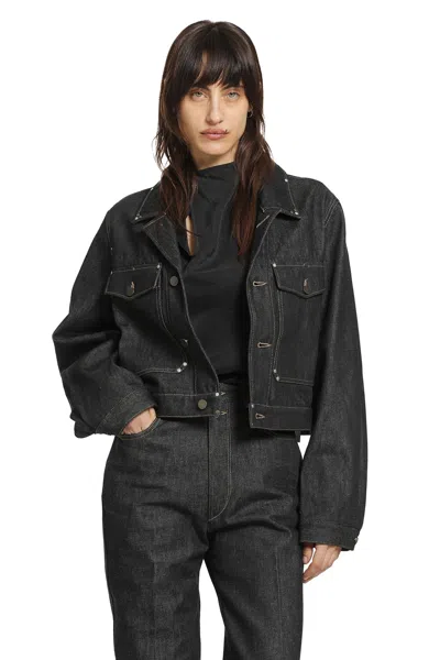 Lemaire Denim Studded Jacket In Blue