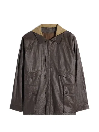 Lemaire Detachable Hood Rain Coat In Brown