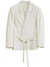 Lemaire Double-breasted Belted Tailored Blazer In Neutrals
