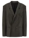 Lemaire Double-breasted Silk Blend Blazer In Brown