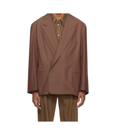 Lemaire Double-breasted Blazer In Brown