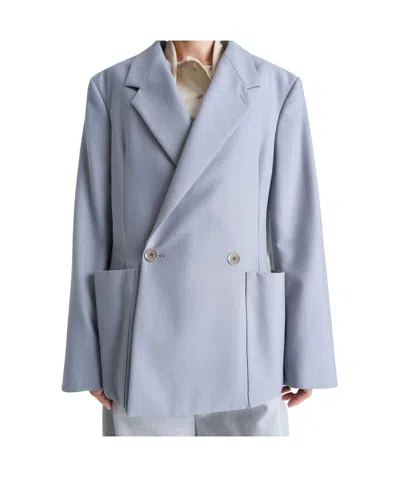 Lemaire Double-breasted Blazer In Gray