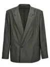 Lemaire Double-breasted Jacket With Back Vent In Gray