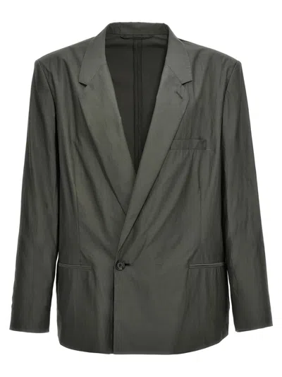 Lemaire Double-breasted Blazer In Gray
