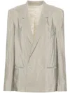 Lemaire Double-breasted Crinkled Blazer In Grey