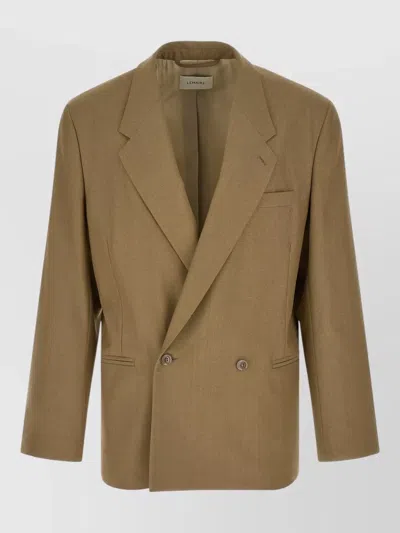 Lemaire Double Breasted Blazer Notch Lapel Chest Pocket In Neutral