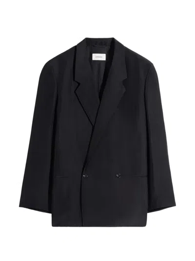 Lemaire Double-breasted Coat In Blue