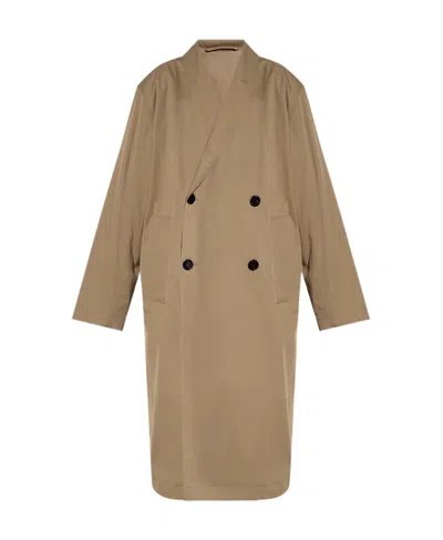 Lemaire Double Breasted Coat In Brown