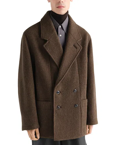 Lemaire Double Breasted Felted Short Coat In Brown