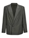 Lemaire Double-breasted Jacket With Back Vent In Grey