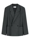 Lemaire Double-breasted Patch-pocket Blazer In Gray