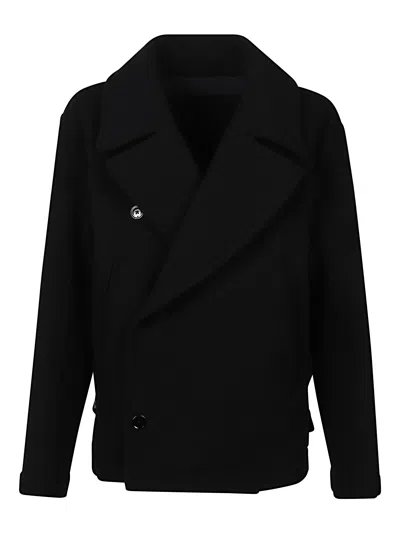 Lemaire Double-breasted Pea Coat In Black