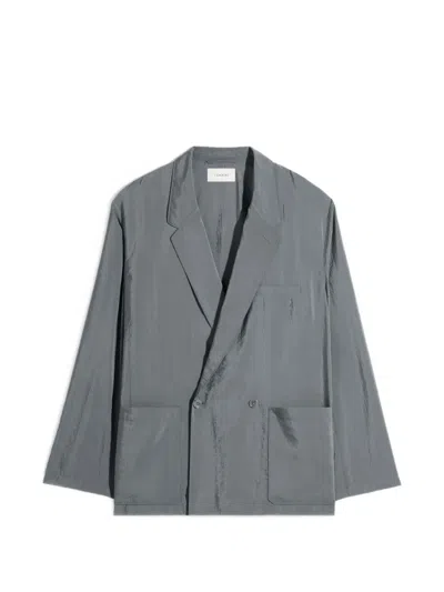 Lemaire Soft Double Breasted Jacket In Dry Silk In Gray