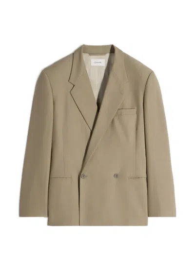 Lemaire Double Breasted Tailored Jacket In Tropical Polywool In Brown