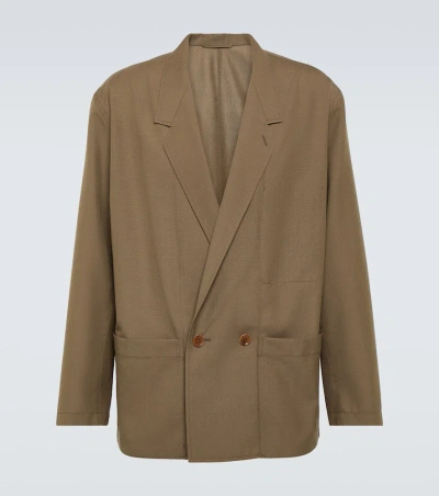 Lemaire Double-breasted Twill Jacket In Taupe Melange