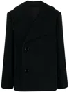Lemaire Double-breasted Wool Coat In Green