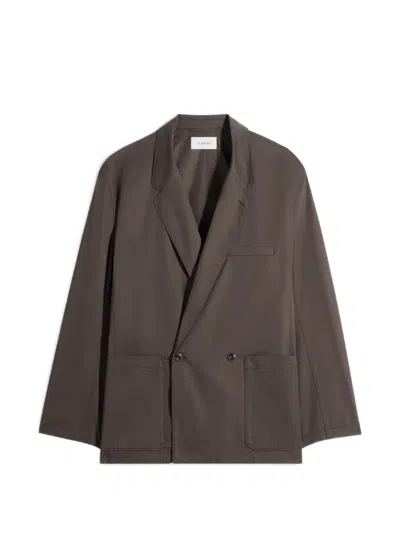 Lemaire Double-breasted Workwear Blazer In Brown