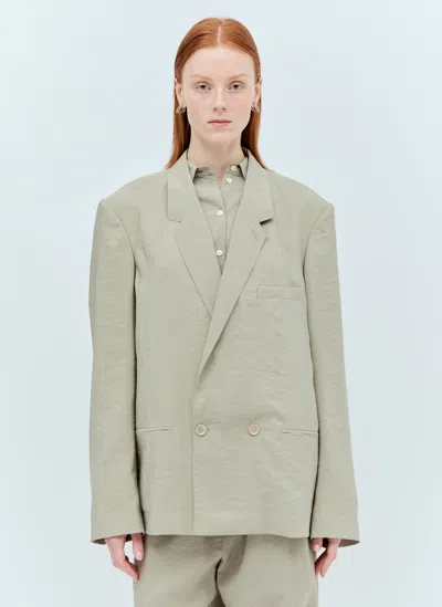 Lemaire Double-breasted Workwear Jacket In Beige
