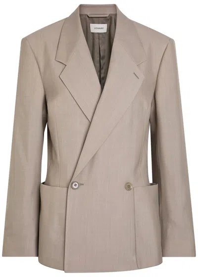 Lemaire Double-breasted Woven Blazer In Brown