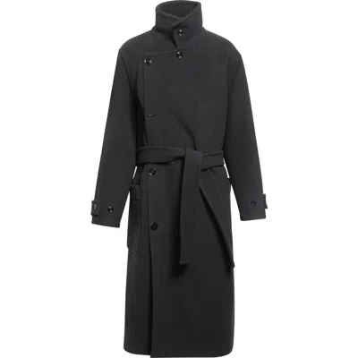 Lemaire Double Face Wool Wrap Coat In Black