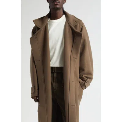 Lemaire Double Face Wool Wrap Coat In Brown