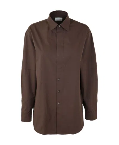 Lemaire Double-sleeve Cotton Shirt In Brown