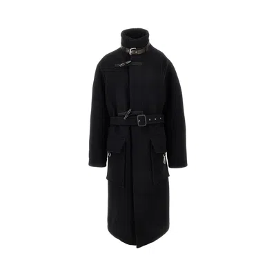 Lemaire Double Wool Long Duffle Coat In Black