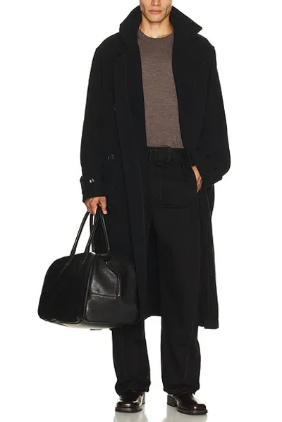 Lemaire Double Wool Wrap Coat In Black
