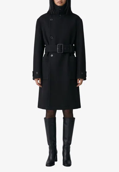Lemaire Double-breasted Belted Wool Blend Coat In Black