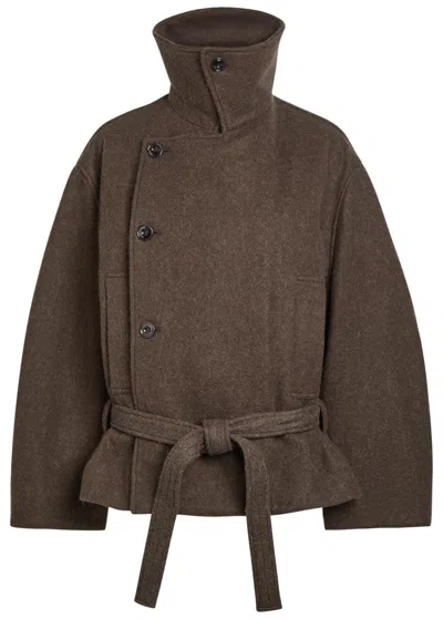 Lemaire Double-breasted Belted Wool-blend Wrap Coat In Brown