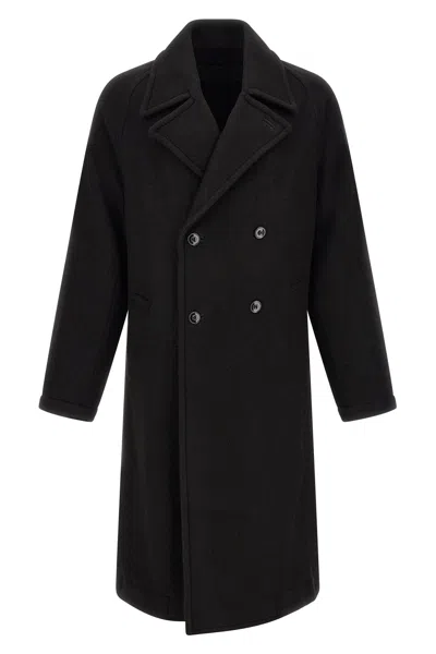 Lemaire Double-breasted Coat In Black