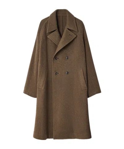 Lemaire Double-breasted Coat In Felted Wool And Alpaca Blend In Brown