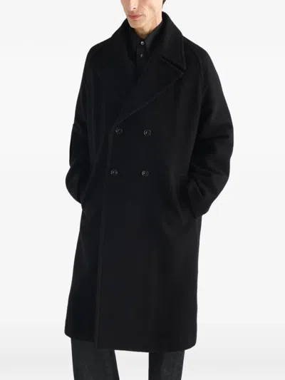 Lemaire Double-breasted Coat In Felted Wool And Alpaca Blend In Multi