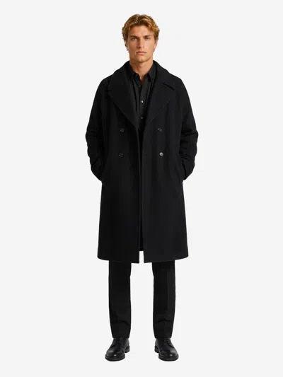 Lemaire Doublebreasted Coat In Wool And Felted Alpaca In Black