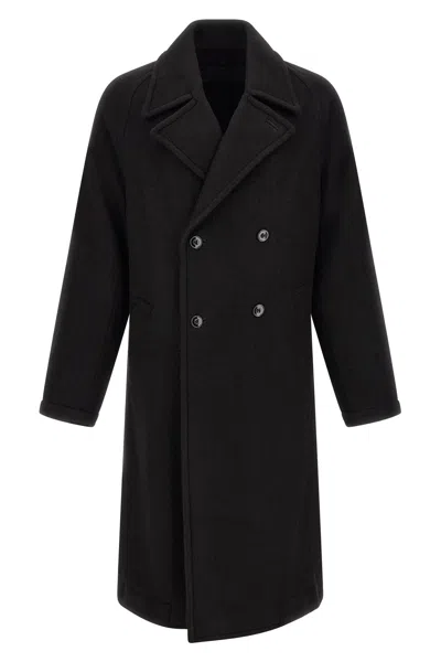 Lemaire Double-breasted Coat In Black
