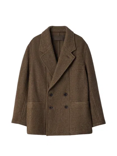 Lemaire Double-breasted Felted Coat In Brown